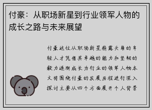 付豪：从职场新星到行业领军人物的成长之路与未来展望